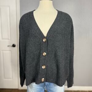 Quince Mongolian Cashmere Fisherman Cropped Cardigan Sweater Heather Charcoal, L